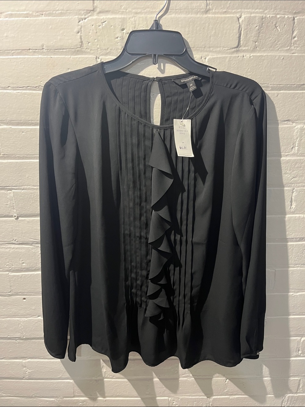 Banana Republic Black Ruffle Pintuck Blouse NWT